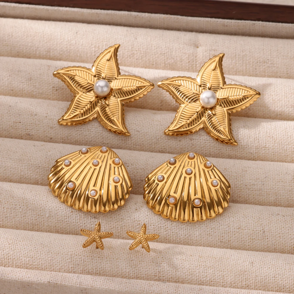 Fashion Pearl Star Shell Earrings For Women Gold Color Stainless Steel Geometric Earrings Wedding Party Jewelry Gifts
Fashion Pearl Star Shell Earrings For Women Gold Color Stainless Steel Geometric Earrings Wedding Party Jewelry Gifts