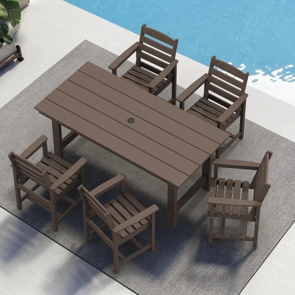 Outdoor Dining Sets, Outdoor HDPE Dining Furniture Set with Umbrella Hole Cut-Out Table and 4 Chairs, All Weather Dining Set
Outdoor Dining Sets, Outdoor HDPE Dining Furniture Set with Umbrella Hole Cut-Out Table and 4 Chairs, All Weather Dining Set