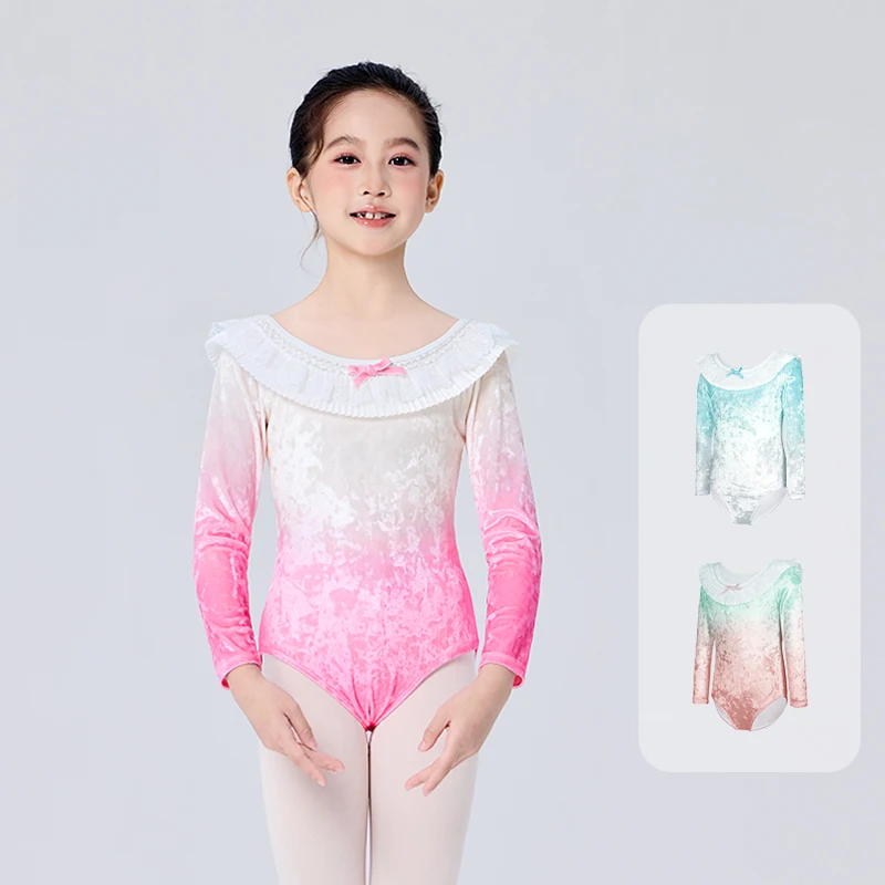 Детские балетные трико для девочек, бархатные танцевальные боди с рюшами на воротнике и длинными рукавами, гимнастические трико, градиентные цвета, балетные костюмы
Детские балетные трико для девочек, бархатные танцевальные боди с рюшами на воротнике и длинными рукавами, гимнастические трико, градиентные цвета, балетные костюмы