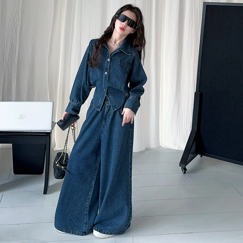 Children Girl Denim Set Autumn Korean Teenager Girl Turn Down Collar Coat Kid Girl Elastic Waist Wide Lrg Jean 4-14Y Girl Outfit
Children Girl Denim Set Autumn Korean Teenager Girl Turn Down Collar Coat Kid Girl Elastic Waist Wide Lrg Jean 4-14Y Girl Outfit
