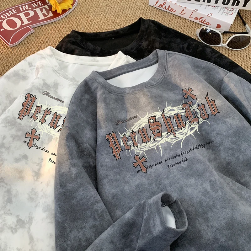 E Mirrordustwart Heavyweight Suede Velvet Tie Dye Print Long Sleeve Street Style Loose Warm Hiphop Pullover Sweatshirt for Men W
E Mirrordustwart Heavyweight Suede Velvet Tie Dye Print Long Sleeve Street Style Loose Warm Hiphop Pullover Sweatshirt for Men W