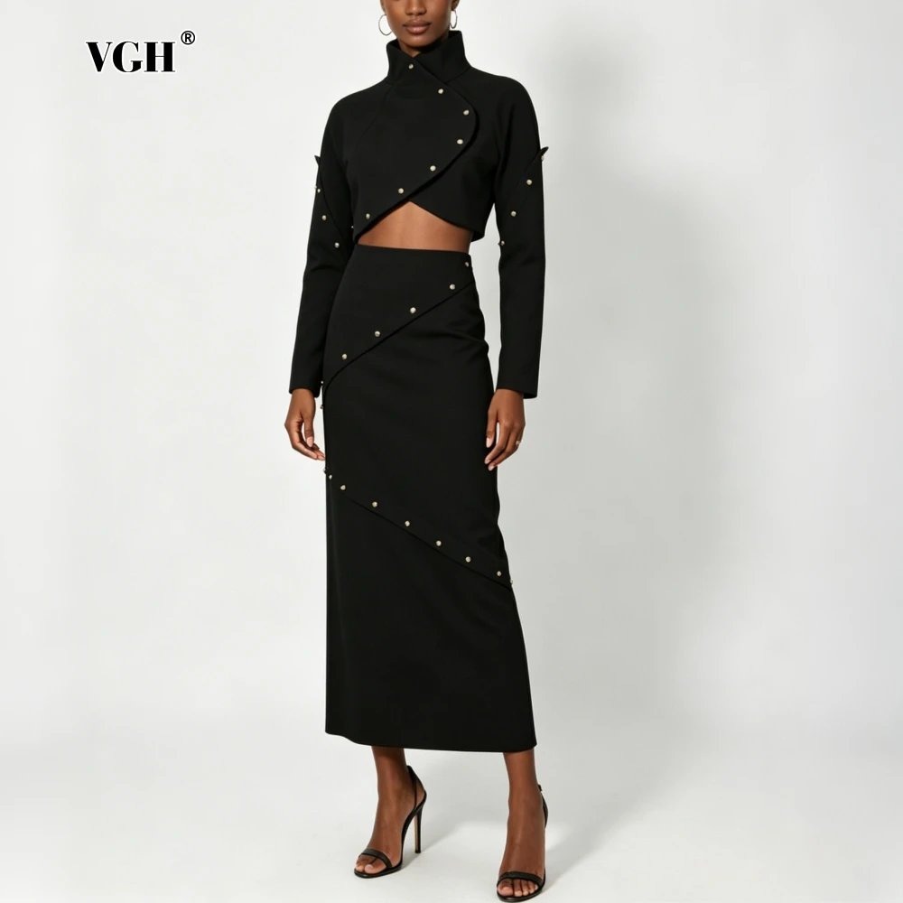 VGH Black Spliced Beads Two Piece Set Female Turtleneck Long Sleeve Top Streetwear Design Women's Skirt Sets Fashion Summer New
VGH Black Spliced Beads Two Piece Set Female Turtleneck Long Sleeve Top Streetwear Design Women's Skirt Sets Fashion Summer New