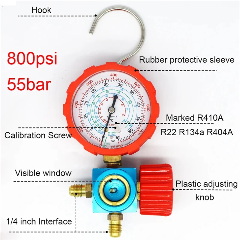 AC88-800PSI Refrigerant Manometer Air Condition Pressure Gauge For R410A R22 R134A R404A
AC88-800PSI Refrigerant Manometer Air Condition Pressure Gauge For R410A R22 R134A R404A