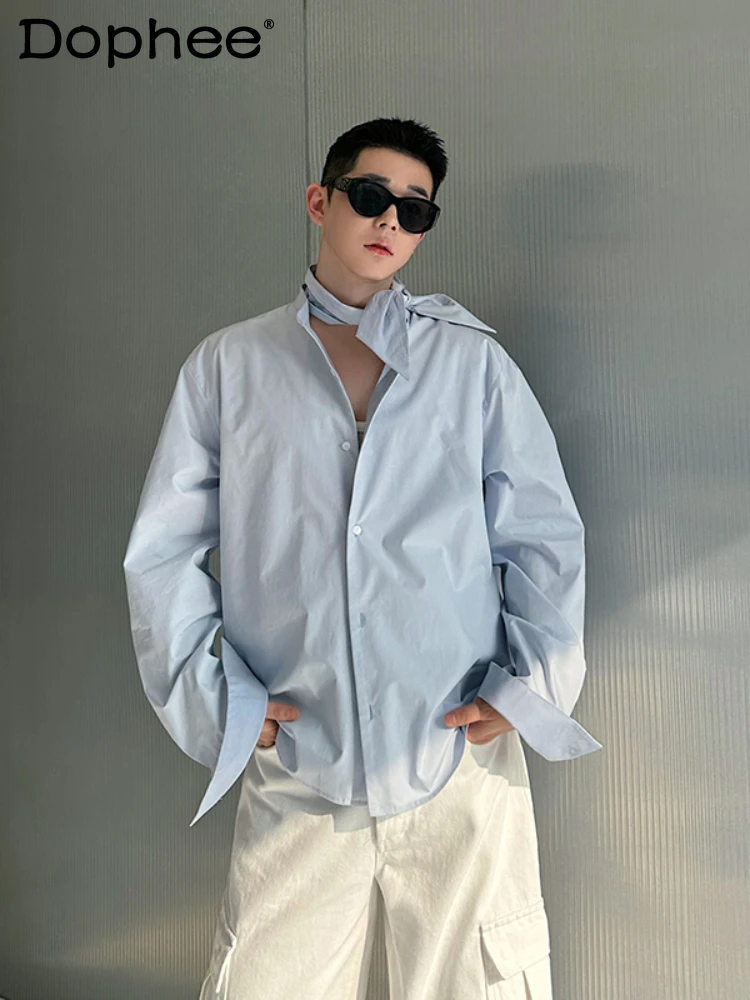Fashion Ribbon Decorative Stand Collar Shirt Men's 2025 Four Seasons Wear Long-sleeve Versatile Shirt High-end Loose Casual Tops
Fashion Ribbon Decorative Stand Collar Shirt Men's 2025 Four Seasons Wear Long-sleeve Versatile Shirt High-end Loose Casual Tops