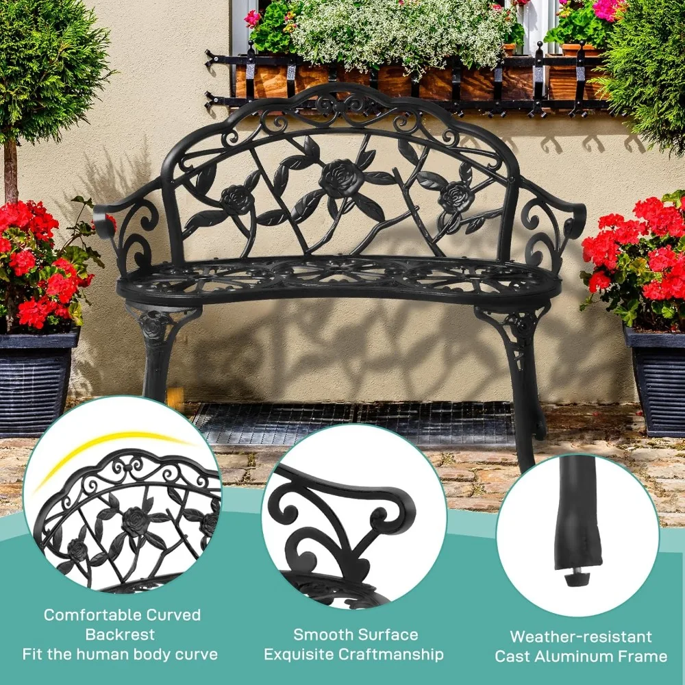 38.5" Patio Park Garden Outdoor Metal Rose Bench, 2-Person Cast Iron Cast Aluminium Frame Antique Finish, Customized
38.5" Patio Park Garden Outdoor Metal Rose Bench, 2-Person Cast Iron Cast Aluminium Frame Antique Finish, Customized