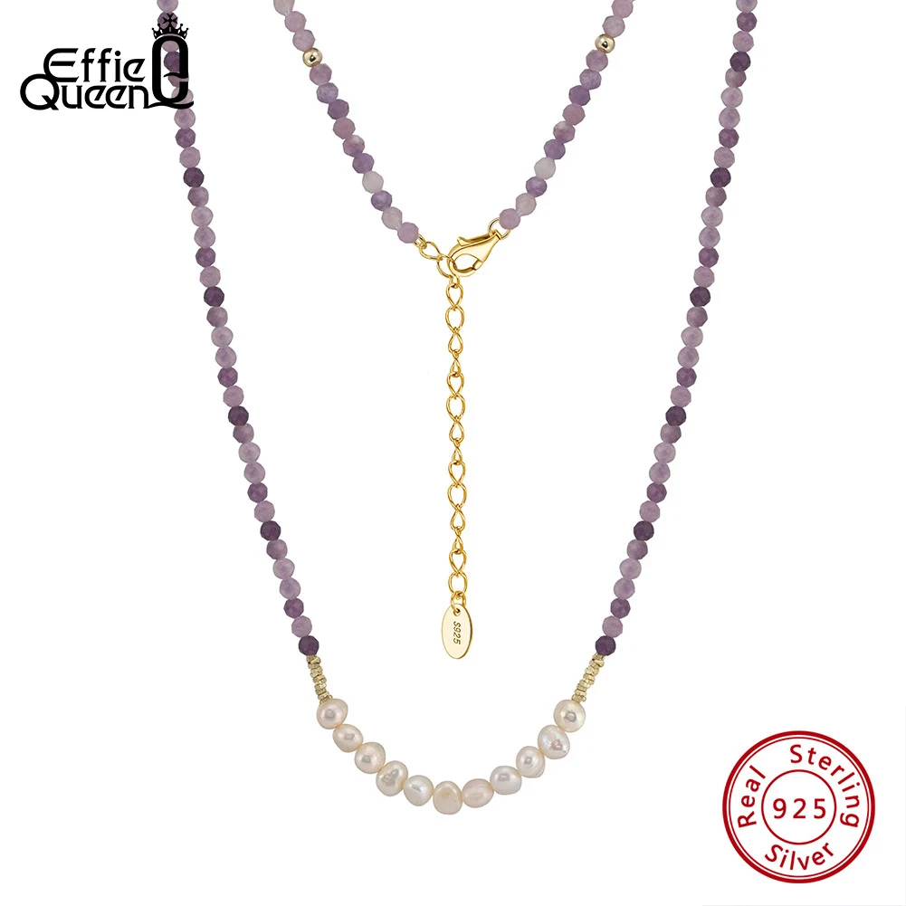 EFFIE QUEEN Amethyst Purple Mica Beaded Necklace 925 Sterling Silver Natural Stone Pearl Neck Chain Collarbone Summer Gift MPN04
EFFIE QUEEN Amethyst Purple Mica Beaded Necklace 925 Sterling Silver Natural Stone Pearl Neck Chain Collarbone Summer Gift MPN04