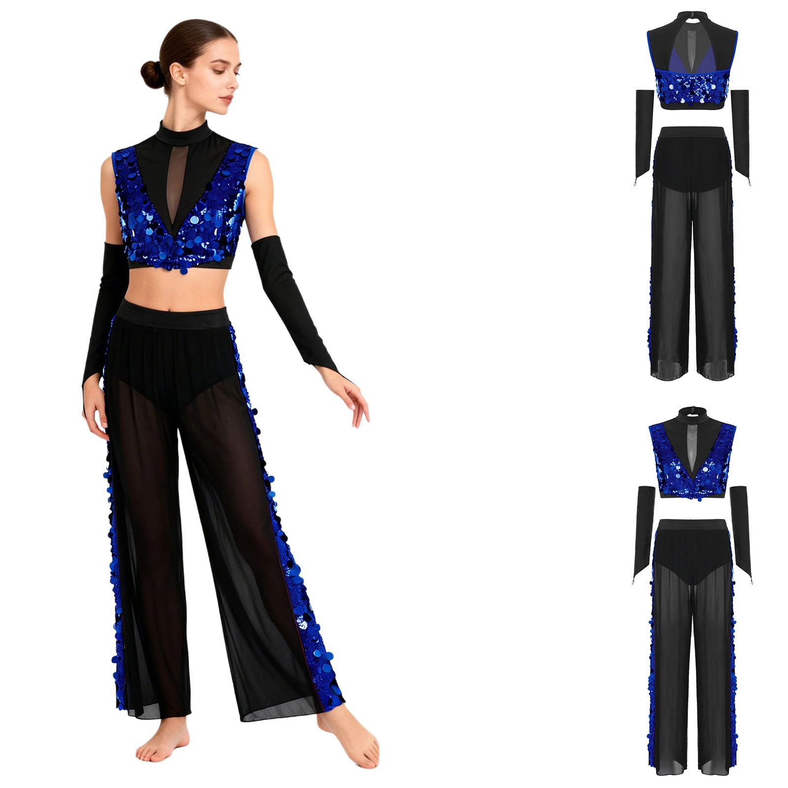 Women Skating Lyrical Ballet Dance Outfit with Gloves Sleeveless Sequin Crop Top And Mesh Pants Dance Gymnastic Performance Set
Women Skating Lyrical Ballet Dance Outfit with Gloves Sleeveless Sequin Crop Top And Mesh Pants Dance Gymnastic Performance Set