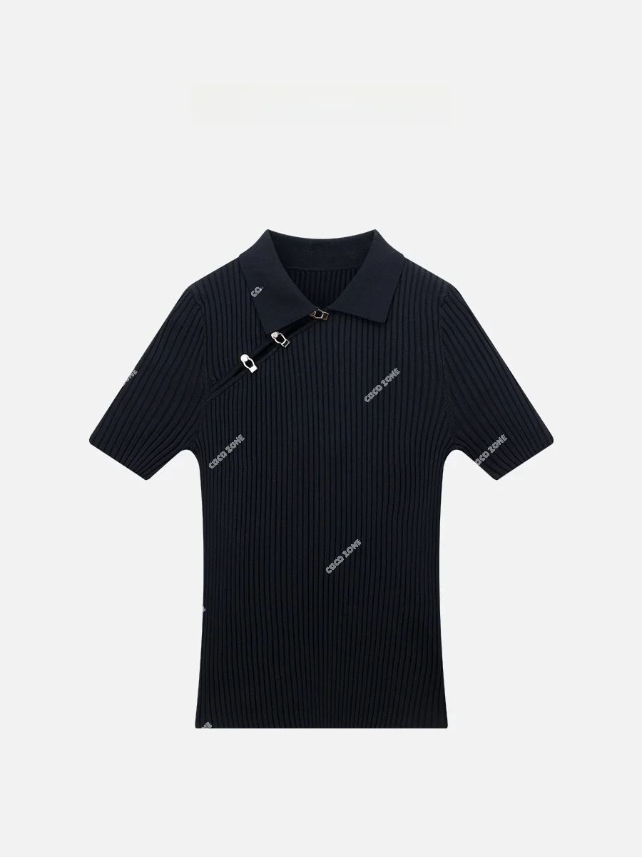 Black Slim Fit Long Sleeve Knitted Sweater with Button Collar Traditional Chinese Style Women's T-shirt COCOZONE New 2025 Spring
Black Slim Fit Long Sleeve Knitted Sweater with Button Collar Traditional Chinese Style Women's T-shirt COCOZONE New 2025 Spring
