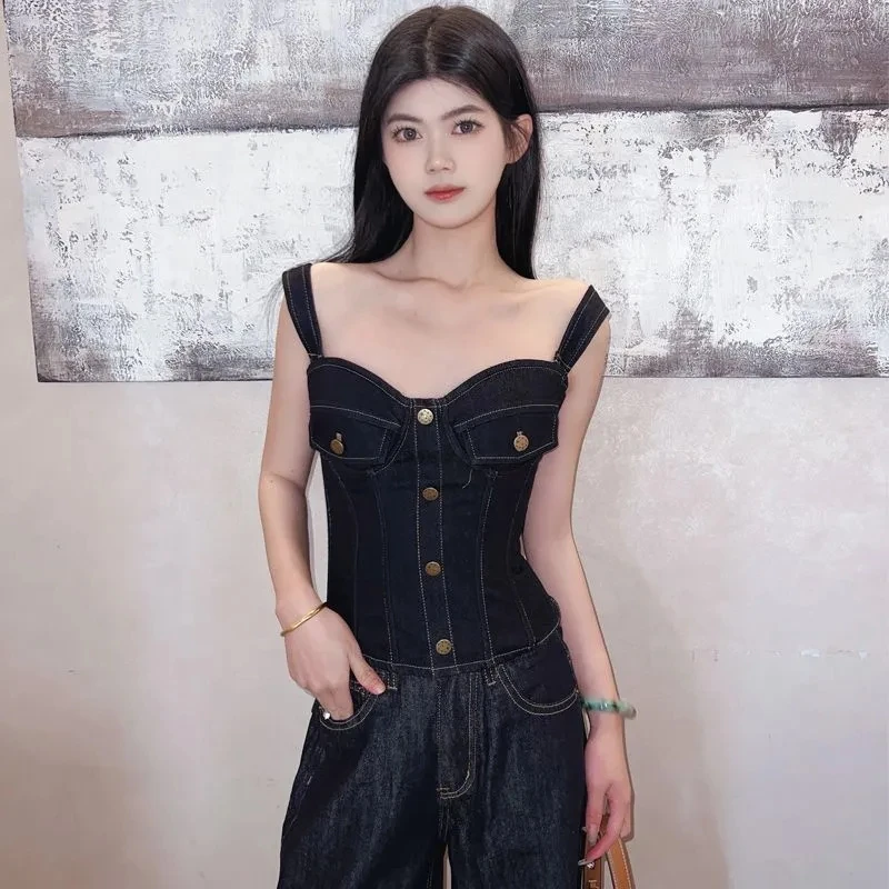 American Retro Denim Set Women Summer 2025 New Button Slim Wide Leg Pants Two Piece Set Faionable Button Closure
American Retro Denim Set Women Summer 2025 New Button Slim Wide Leg Pants Two Piece Set Faionable Button Closure