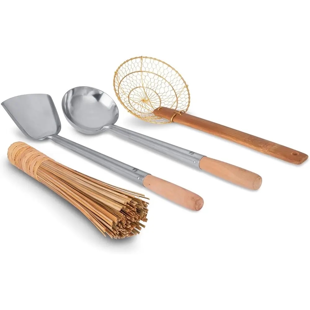 Tools 4 pcs Set: Ladle, Spa, Strainer, Bamboo Brush/Utensils Traditional Asian Cookware with Wooden Handles / 732W9
Tools 4 pcs Set: Ladle, Spa, Strainer, Bamboo Brush/Utensils Traditional Asian Cookware with Wooden Handles / 732W9