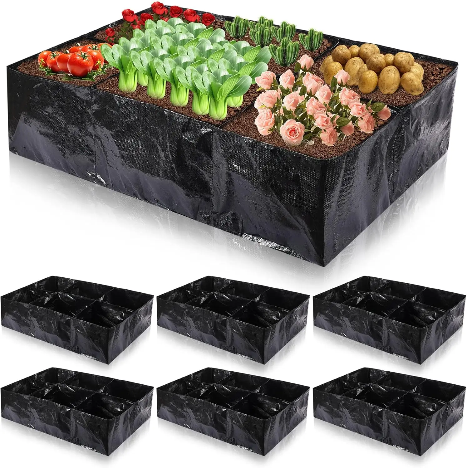 6 Pcs 35 Gallon Fabric Raised Garden Bed with 6 Compartments, Breathable Planting Container for Vegetables, Tomatoes, Herbs
6 Pcs 35 Gallon Fabric Raised Garden Bed with 6 Compartments, Breathable Planting Container for Vegetables, Tomatoes, Herbs