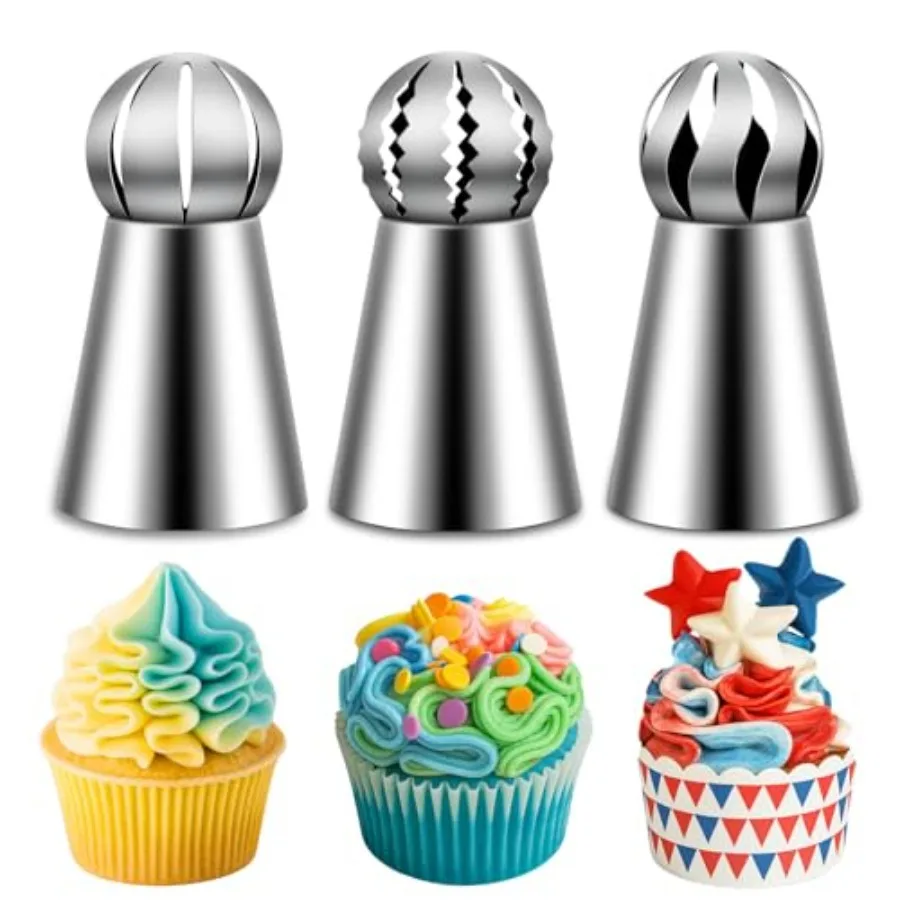 Ball Russian Piping Tips, 3 Pieces, Stainless Steel Cake Decorating, Frosting Icing, For Cupcakes, Cake, Cookie
Ball Russian Piping Tips, 3 Pieces, Stainless Steel Cake Decorating, Frosting Icing, For Cupcakes, Cake, Cookie