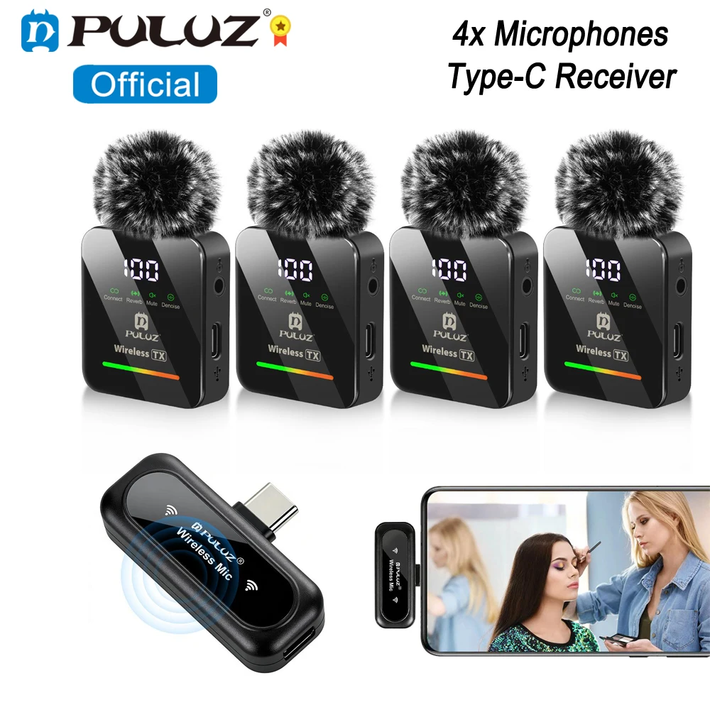 PULUZ Wireless Lavalier Microphone for iPhone/ Huawei/ Samsung/ Xiaomi Type-C Phones, Type-C Receiver and 4 x Microphones
PULUZ Wireless Lavalier Microphone for iPhone/ Huawei/ Samsung/ Xiaomi Type-C Phones, Type-C Receiver and 4 x Microphones