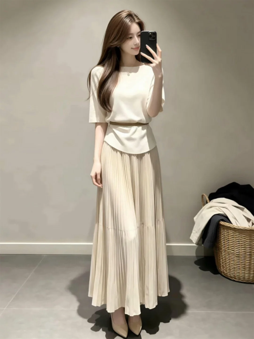 Gentle Korean Style Two-Piece Set round Neck Mid-Sleeve Loose Overhead Top High Waist Maxi Skirt Long Dress Ensemble
Gentle Korean Style Two-Piece Set round Neck Mid-Sleeve Loose Overhead Top High Waist Maxi Skirt Long Dress Ensemble
