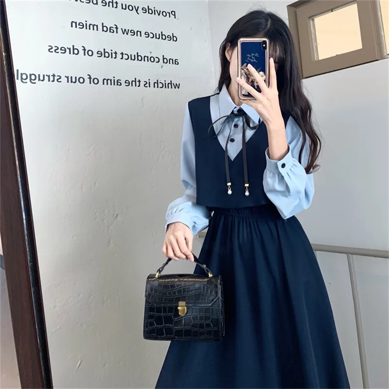 Women's Long Sleeve Preppy Style Blue Dress Spring A-line Maxi Dress Girl Midi Dress Casual Japanese Dress High Quality 2023
Women's Long Sleeve Preppy Style Blue Dress Spring A-line Maxi Dress Girl Midi Dress Casual Japanese Dress High Quality 2023