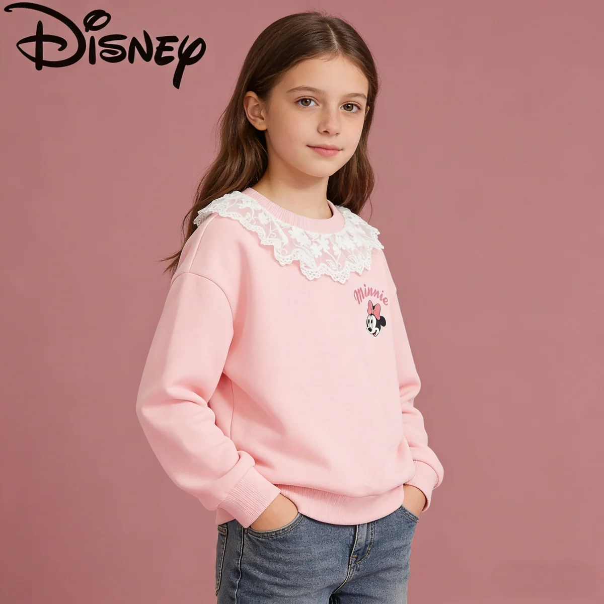 Детские хлопковые удобные пуловеры Disney, легкая дышащая блузка для девочек, розовая, с милым рисунком Минни, кружевной отделкой, свитшот
Детские хлопковые удобные пуловеры Disney, легкая дышащая блузка для девочек, розовая, с милым рисунком Минни, кружевной отделкой, свитшот
