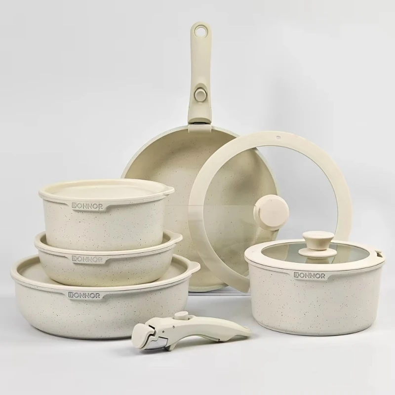 5-Piece pot set, non-stick ceramic cookware set, removable handle with lid, induction cooker cookware
5-Piece pot set, non-stick ceramic cookware set, removable handle with lid, induction cooker cookware