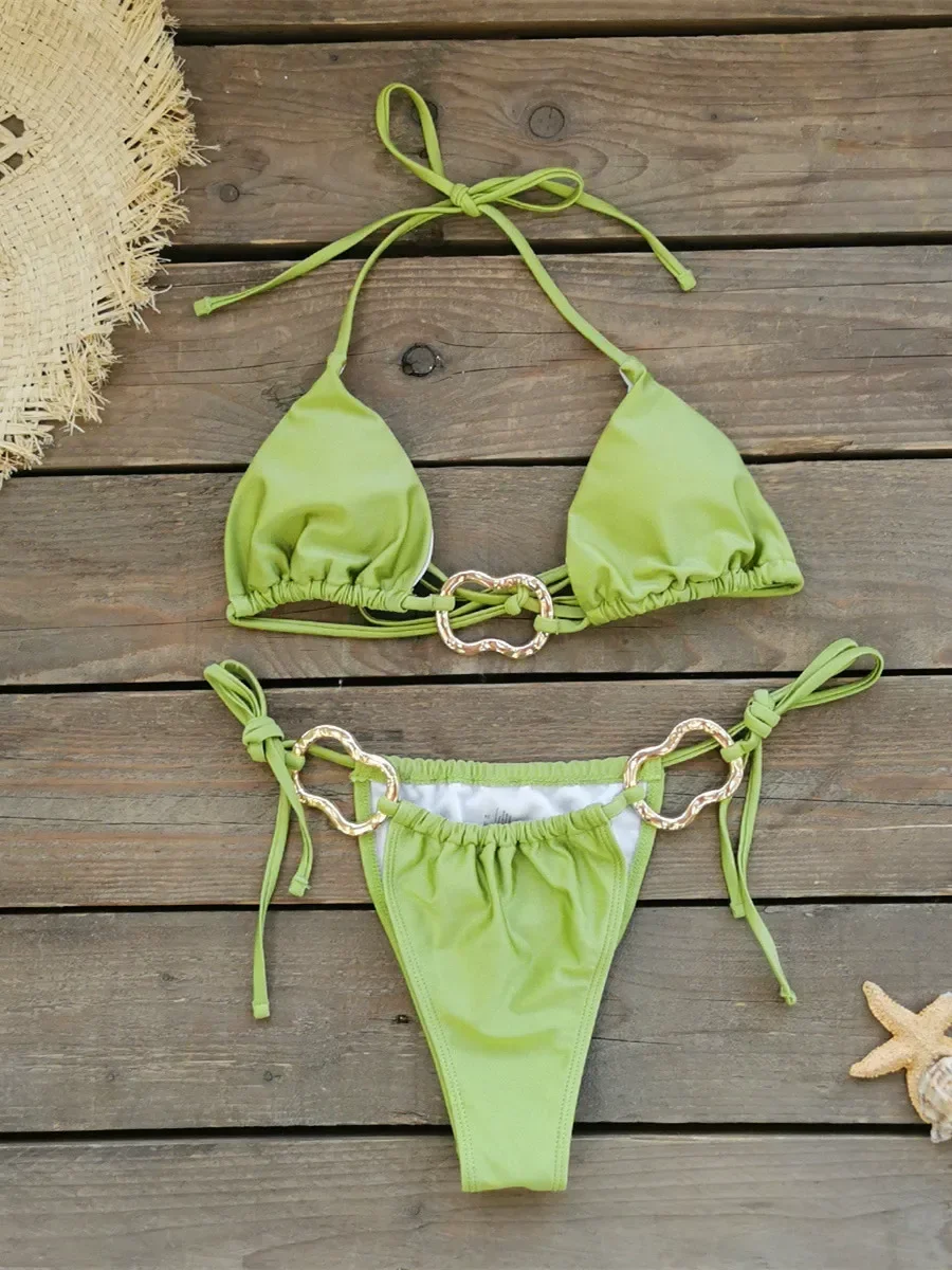 Sexy Green Bikini Set Women Metal Design Push Up Mini Swimsuit 2025 Brazilian Beach Bathing Suit Tie Side Thong Swimwear Biquini
Sexy Green Bikini Set Women Metal Design Push Up Mini Swimsuit 2025 Brazilian Beach Bathing Suit Tie Side Thong Swimwear Biquini