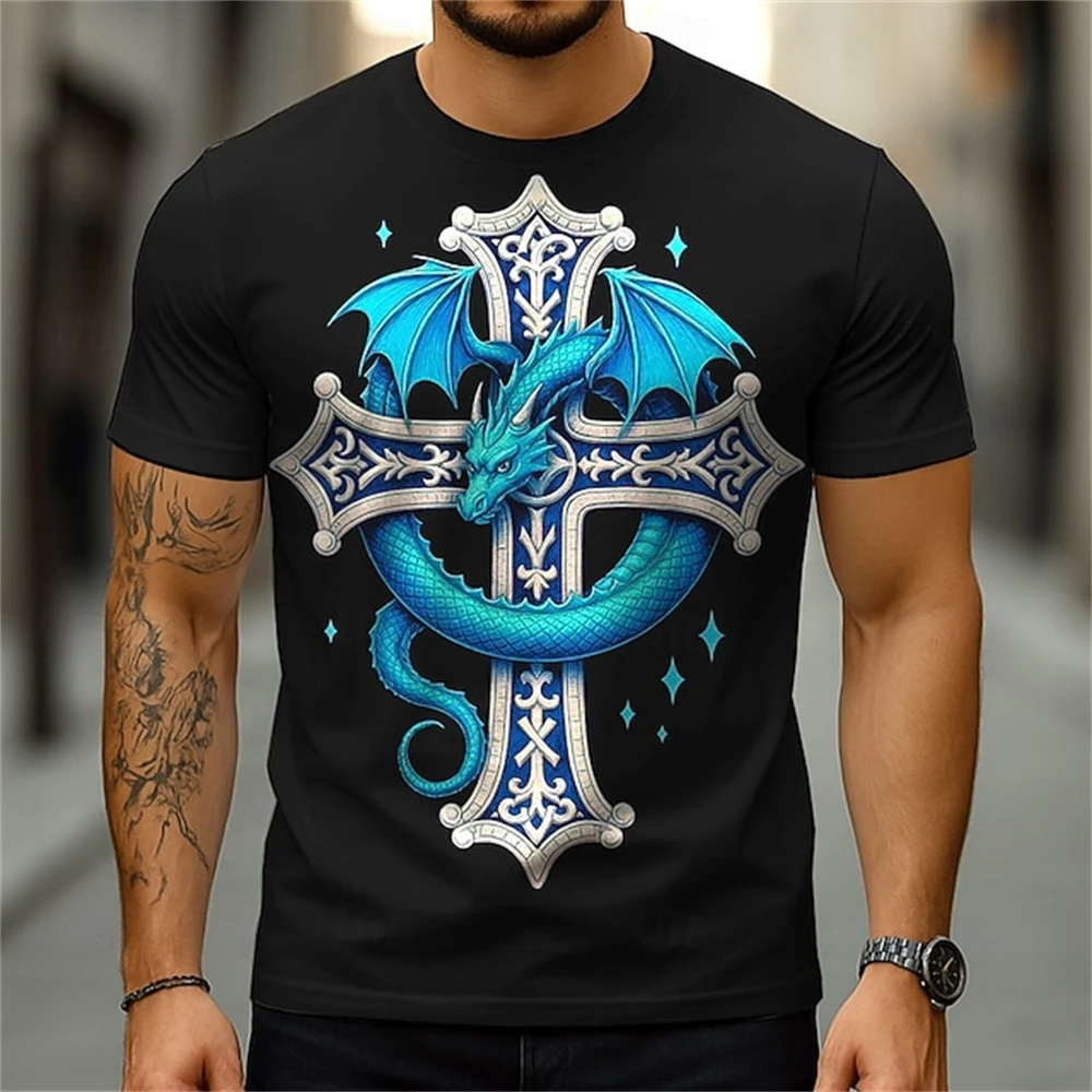 Men's T Shirt Funny 3D Cross Print Dragon Pattern Tops Casual O-neck Short Sleeve Tee Fashion Oversized T-shirts Summer Pullover
Men's T Shirt Funny 3D Cross Print Dragon Pattern Tops Casual O-neck Short Sleeve Tee Fashion Oversized T-shirts Summer Pullover