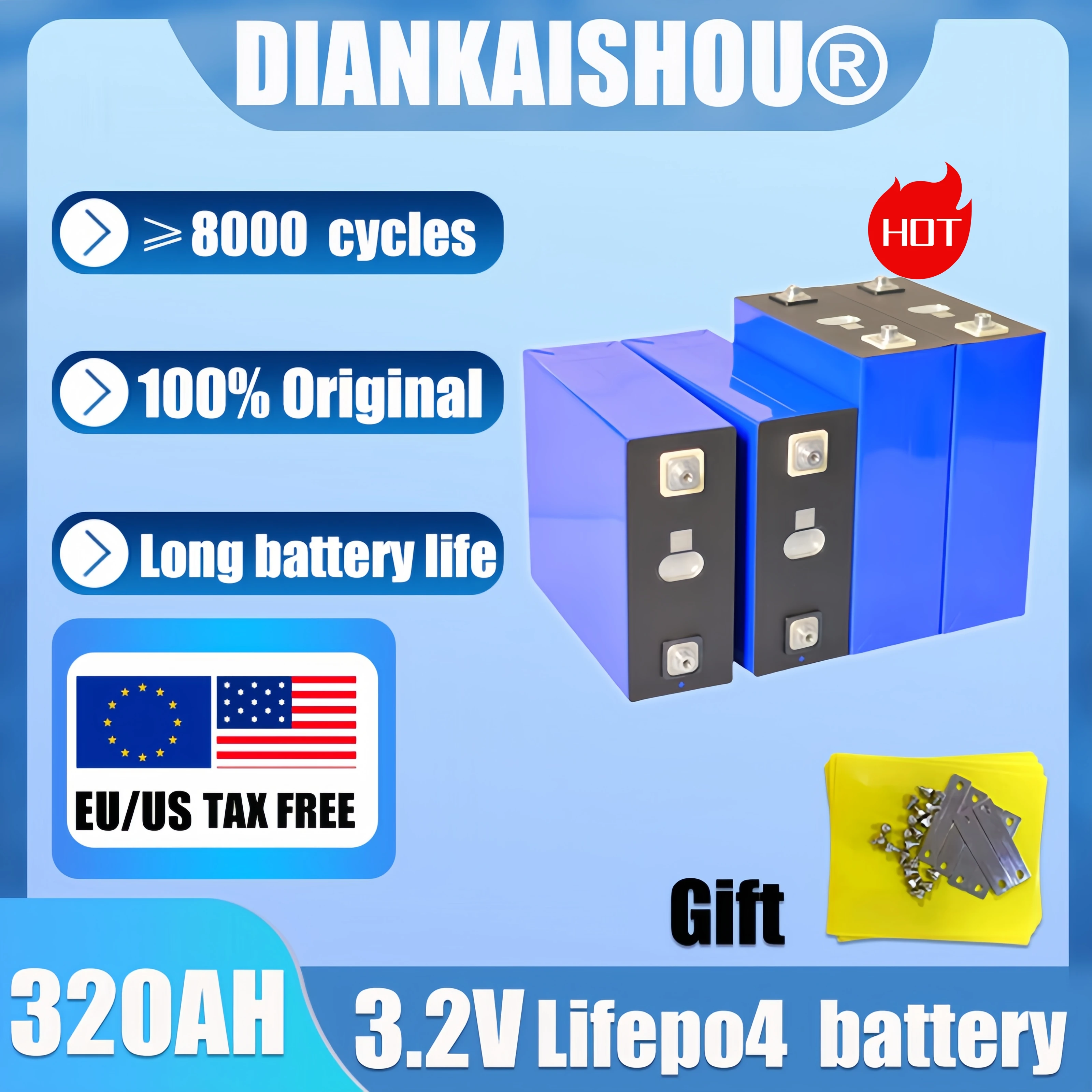 1-100PCS 3.2V 320Ah Grade a Lifepo4 Battery 340Ah Rechargeable Cell - 8000 Cycle Lithium Iron Phosphate for DIY 12V 24V Tax free
1-100PCS 3.2V 320Ah Grade a Lifepo4 Battery 340Ah Rechargeable Cell - 8000 Cycle Lithium Iron Phosphate for DIY 12V 24V Tax free