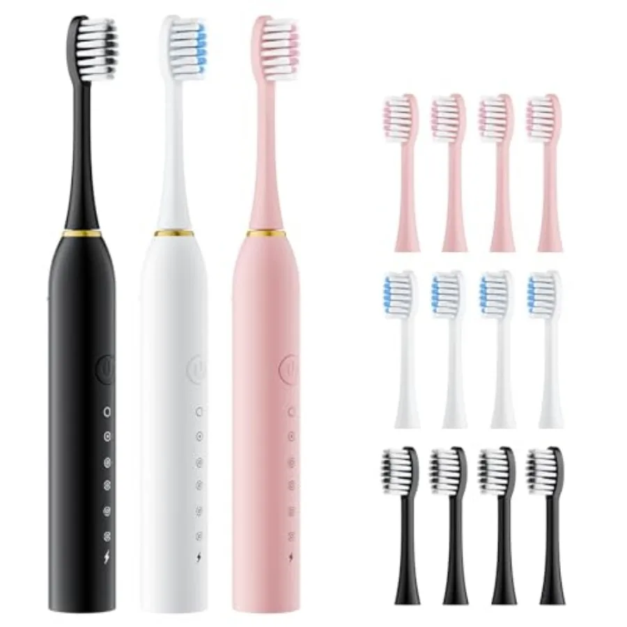 3 Pack Sonic Electric Toothbrush Set, 42000 VPM High-Frequency Vibrations, 6 Brushing Modes with Smart Timer, 12 Replacement He
3 Pack Sonic Electric Toothbrush Set, 42000 VPM High-Frequency Vibrations, 6 Brushing Modes with Smart Timer, 12 Replacement He