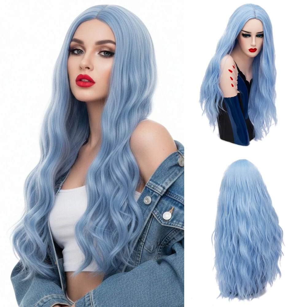 Женский термостойкий синтетический длинный волнистый парик синего цвета с центральной разделивкой для косплея, Хэллоуина, повседневного использования и создания эффектного образа
Женский термостойкий синтетический длинный волнистый парик синего цвета с центральной разделивкой для косплея, Хэллоуина, повседневного использования и создания эффектного образа