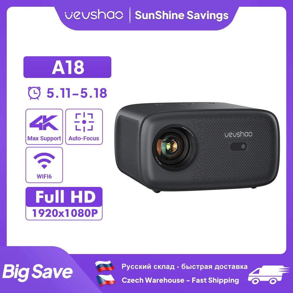 VEVSHAO Новый проектор A18 Full HD 1080P 2K 4K Видео Wi-Fi 6 Автофокус 600 Анси Android 9.0 Домашний кинотеатр Смарт-проектор
VEVSHAO Новый проектор A18 Full HD 1080P 2K 4K Видео Wi-Fi 6 Автофокус 600 Анси Android 9.0 Домашний кинотеатр Смарт-проектор