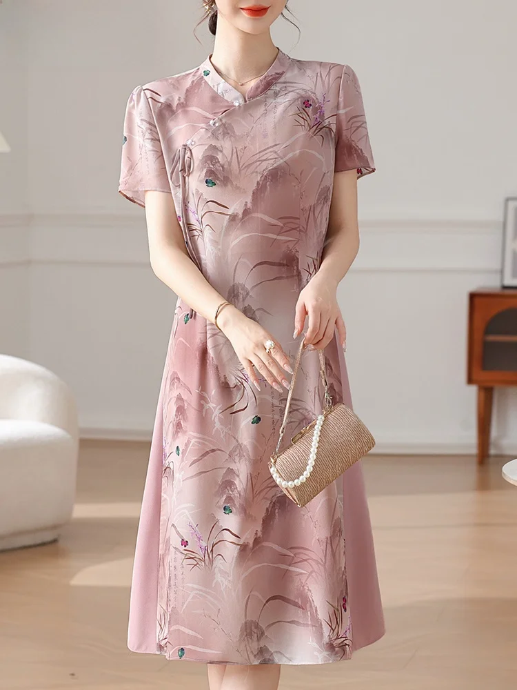 Faionable Mommy Summer Skirt Qipao Sle Midi Dr Polyester Blend Loose Fit round Neline Regular Sves Korean Faion
Faionable Mommy Summer Skirt Qipao Sle Midi Dr Polyester Blend Loose Fit round Neline Regular Sves Korean Faion