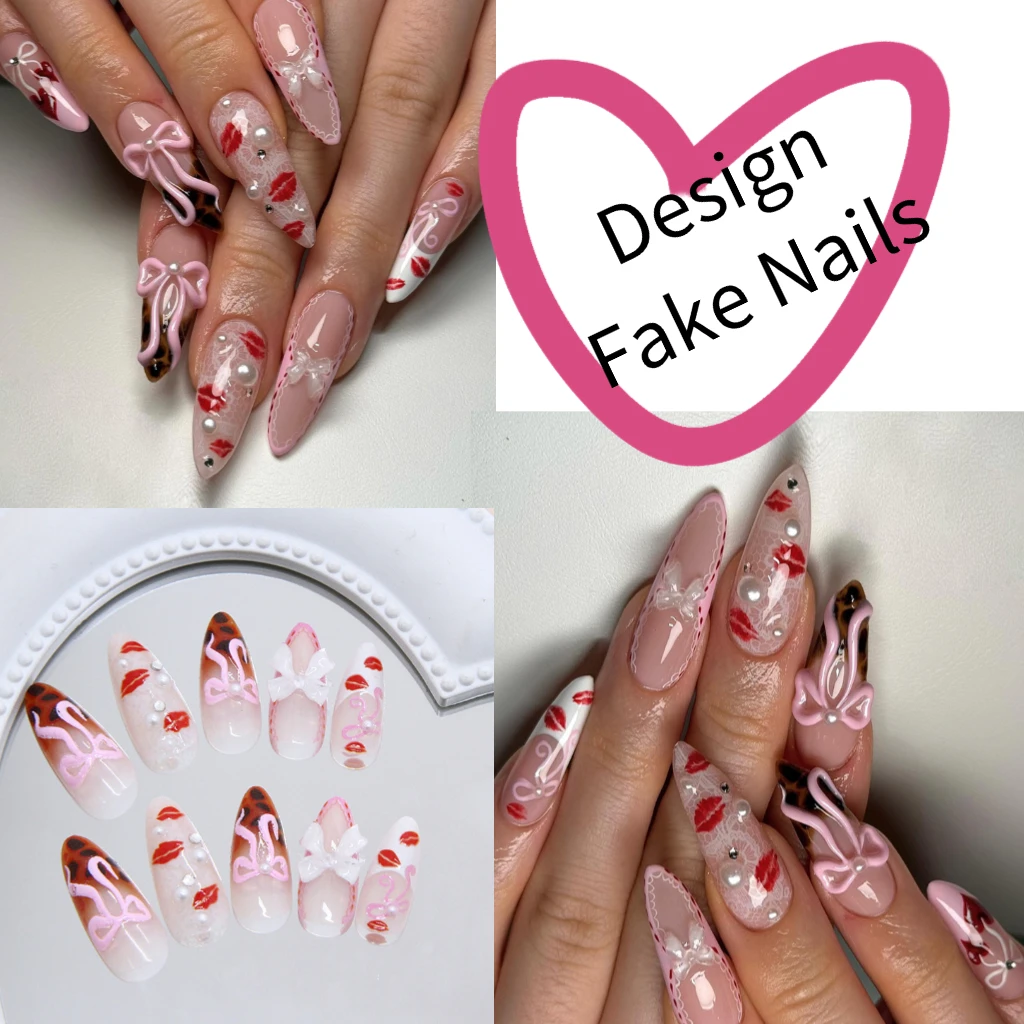 24pcs Leopard print Cute Bowknot Lips Fake Nail Girls Weable Romantic White Lace Decor False Nail Patch Detachable Almond Press
24pcs Leopard print Cute Bowknot Lips Fake Nail Girls Weable Romantic White Lace Decor False Nail Patch Detachable Almond Press