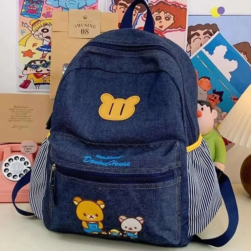 Cute Japanese Rilakkuma Denim Backpack Large Capacity Bear Canvas Printed Storage Bag Cute Student Schoolbag Stationery
Cute Japanese Rilakkuma Denim Backpack Large Capacity Bear Canvas Printed Storage Bag Cute Student Schoolbag Stationery