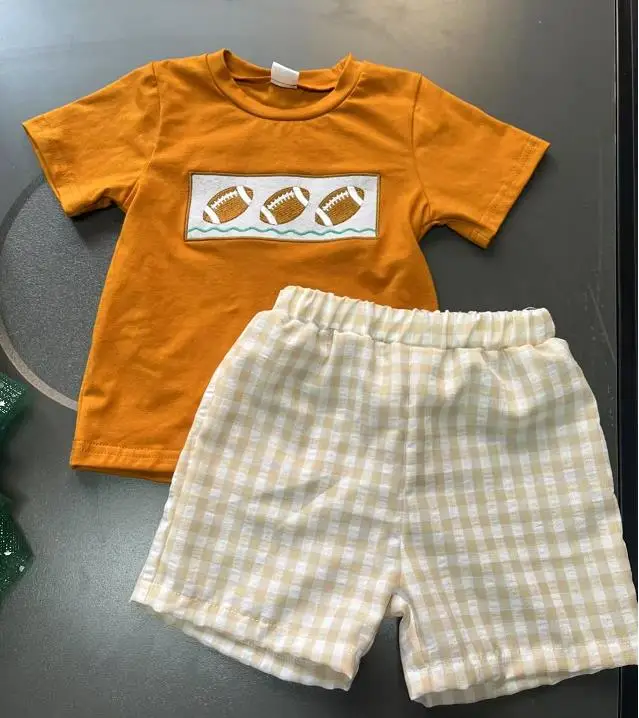 Toddler Baby Summer Outfits Football Embroidery Short Sleeve Round Neck T-Shirts with Plaid Shorts 2Pcs Set
Toddler Baby Summer Outfits Football Embroidery Short Sleeve Round Neck T-Shirts with Plaid Shorts 2Pcs Set