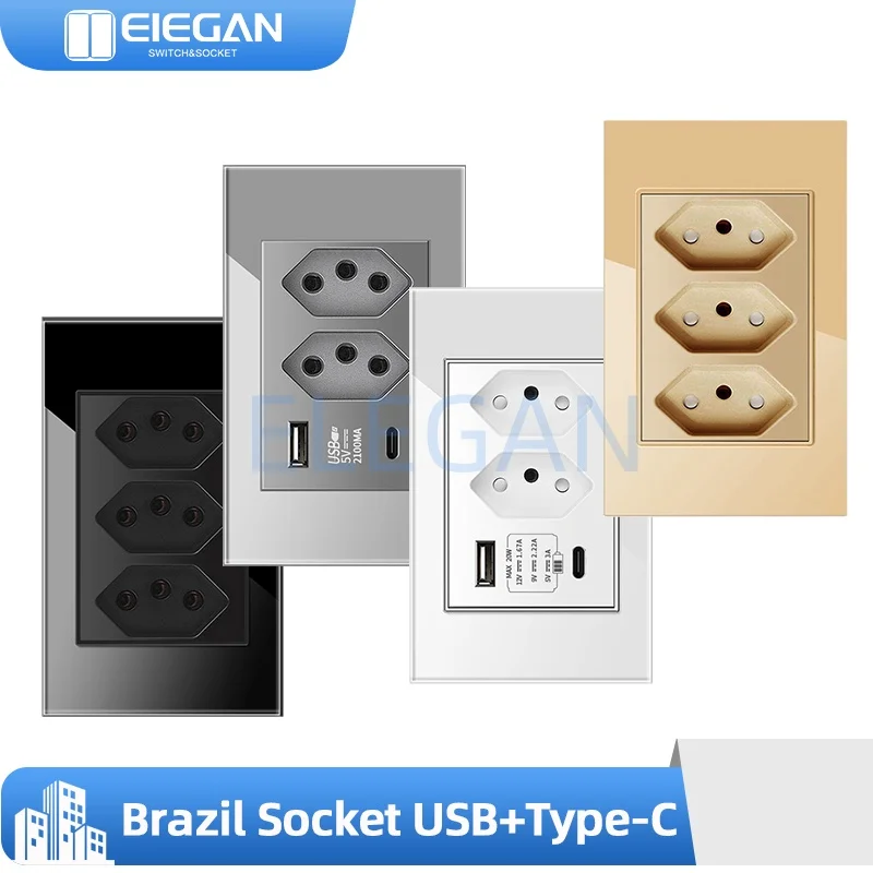 ELEGAN 4*2 Tempered Glass Brazilian Standard Socket USB C Type Fast Charging 20W Wall Power Socket 10A 20A White Gray Black Gold
ELEGAN 4*2 Tempered Glass Brazilian Standard Socket USB C Type Fast Charging 20W Wall Power Socket 10A 20A White Gray Black Gold