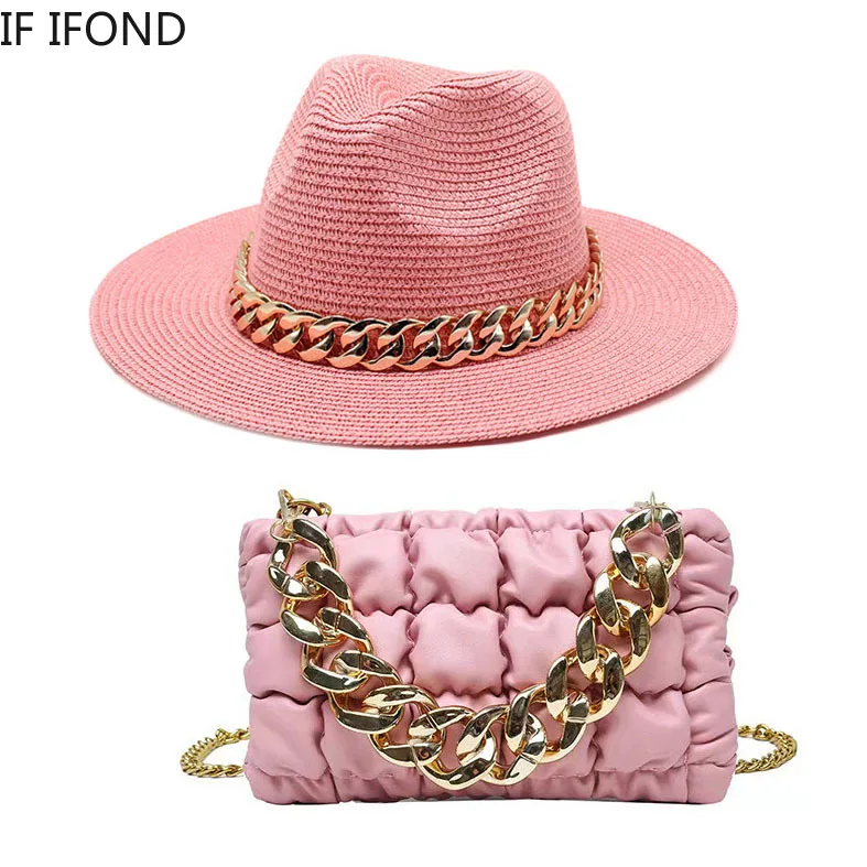 2022 New 2-piece Straw Hat With Bag Sets Fashion Luxury Bag Sets Oversized Chain Accessory Summer Sun Hat Party Jazz Hats
2022 New 2-piece Straw Hat With Bag Sets Fashion Luxury Bag Sets Oversized Chain Accessory Summer Sun Hat Party Jazz Hats