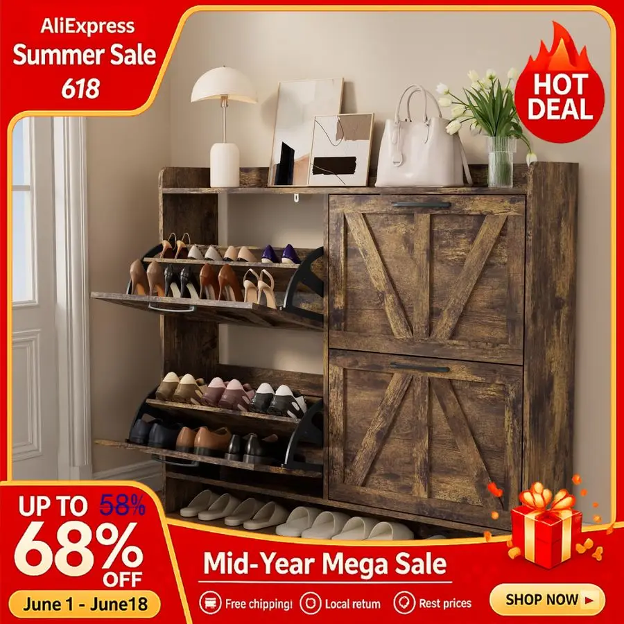 Storage Cabinet with 4 Flip Drawers, Freestanding Hidden Shoe Cabinet with Wooden Legs amp Black Metal Handle for E Customizable
Storage Cabinet with 4 Flip Drawers, Freestanding Hidden Shoe Cabinet with Wooden Legs amp Black Metal Handle for E Customizable