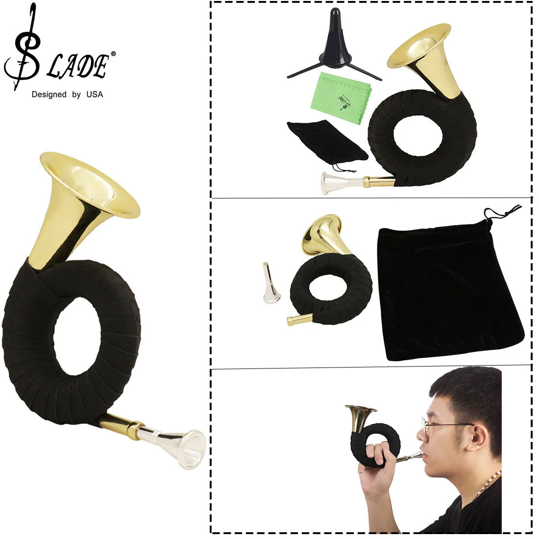 SLADE Bb Brass Hunting Horn Gold Plated Hunting Horn Professional Wind Musical Instruments With Carry Bag Stand Cleaning Cloth
SLADE Bb Brass Hunting Horn Gold Plated Hunting Horn Professional Wind Musical Instruments With Carry Bag Stand Cleaning Cloth