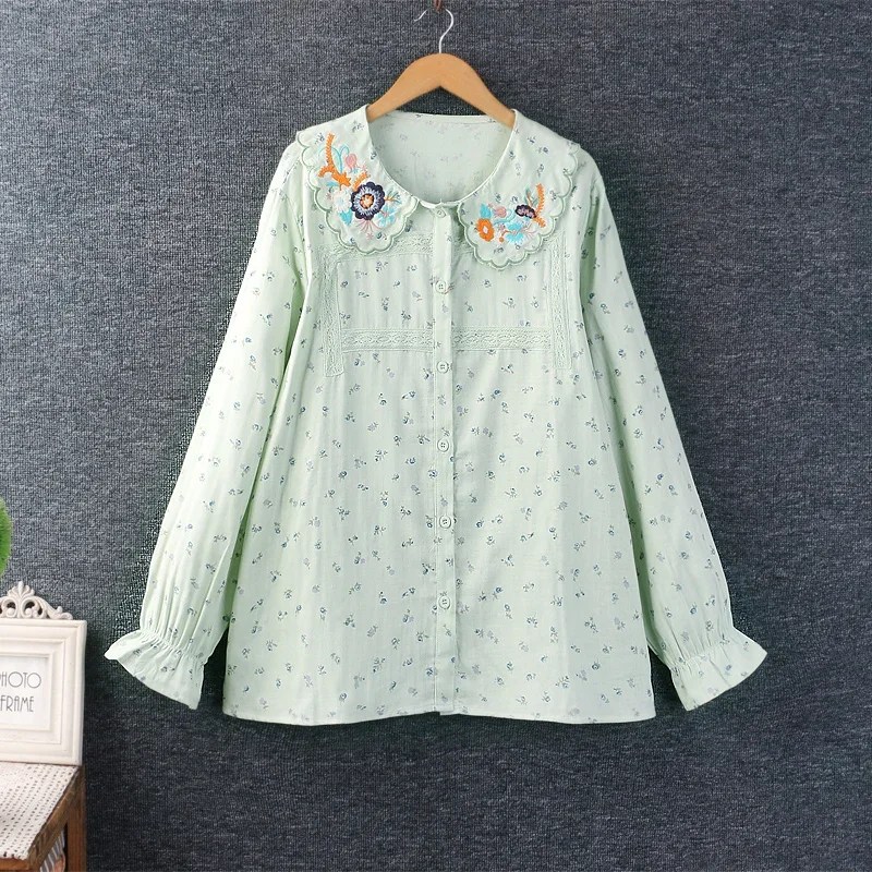 Women's Japanese Style Mori Girl Floral Embroidery Peter Pan Collar Shirt, Spring, Long Sleeve, Kawaii Cotton Linen Blouse
Women's Japanese Style Mori Girl Floral Embroidery Peter Pan Collar Shirt, Spring, Long Sleeve, Kawaii Cotton Linen Blouse