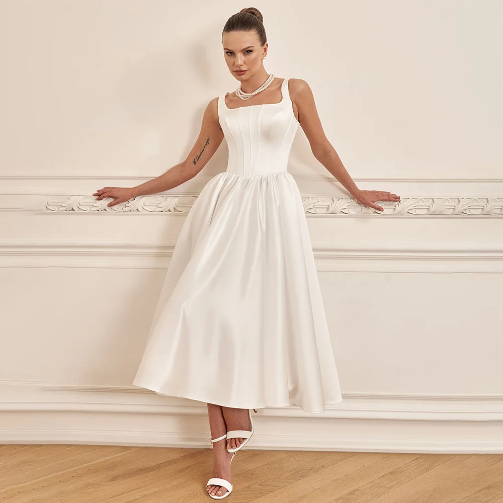 Wedding Dresses Midi Tank Square Collar A Line Tea Length Short Wedding Gowns for Women 2024 Bride Sleeveless Ruched Bridal Gown
Wedding Dresses Midi Tank Square Collar A Line Tea Length Short Wedding Gowns for Women 2024 Bride Sleeveless Ruched Bridal Gown