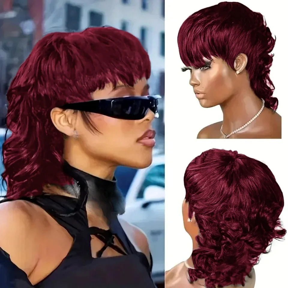 Body Wave Remy Human Hair Mullet Wig With Bangs Natural Black 99J Pixie Cut Full Machine Made Wigs 12 Inch
Body Wave Remy Human Hair Mullet Wig With Bangs Natural Black 99J Pixie Cut Full Machine Made Wigs 12 Inch