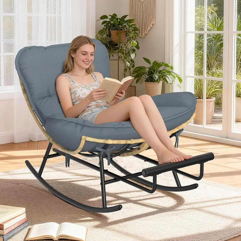 Outdoor Rocking Chair - Oversized Metal e Papasan Rocking Chair with All Weather PE Wicker Rattan Rocker and ootrest or Patio, B
Outdoor Rocking Chair - Oversized Metal e Papasan Rocking Chair with All Weather PE Wicker Rattan Rocker and ootrest or Patio, B