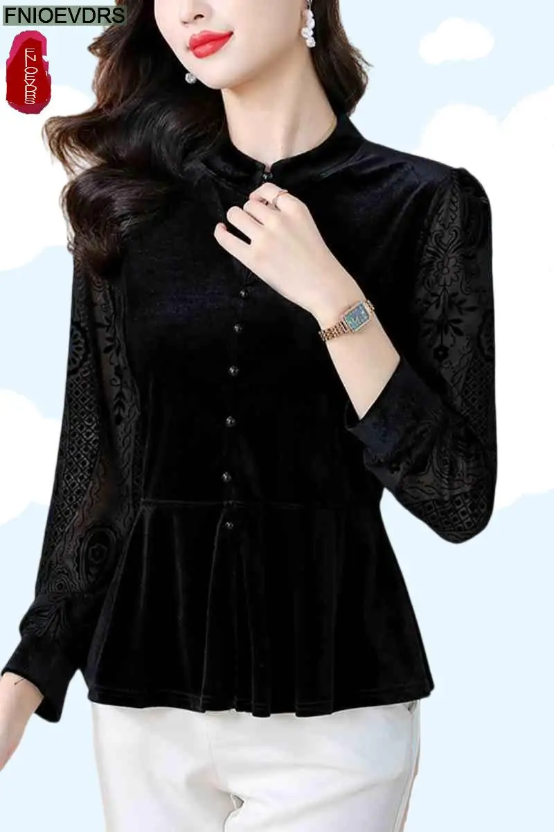 S-3XL Black Velvet Top Women Autumn Winter French Design Elegant Office Lady Work Button Shirt Casual Slim Retro Peplum Blouses
S-3XL Black Velvet Top Women Autumn Winter French Design Elegant Office Lady Work Button Shirt Casual Slim Retro Peplum Blouses