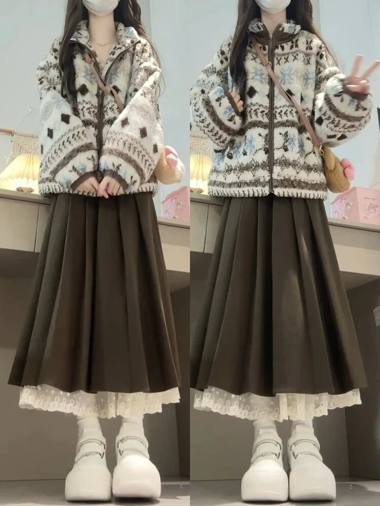 Retro Style Autumn Winter Outfit Women's Jacket Skirt Set Warm Thickened Long Sleeve round Collar Cotton Plant Floral Pattern
Retro Style Autumn Winter Outfit Women's Jacket Skirt Set Warm Thickened Long Sleeve round Collar Cotton Plant Floral Pattern