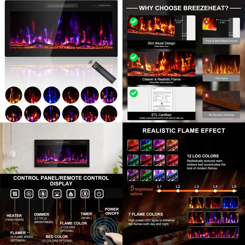 Ультратонкий 36-дюймовый линейный электрический каминный настенный обогреватель с реалистичными бревнами HD, 750/1500 Вт, опция встраиваемого монтажа
Ультратонкий 36-дюймовый линейный электрический каминный настенный обогреватель с реалистичными бревнами HD, 750/1500 Вт, опция встраиваемого монтажа