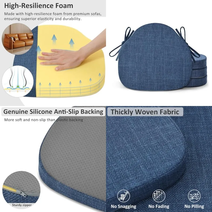 Dining Chair Cushions Set of 4, High-Resilience Foam Windsor Seat Pads, Kitchen Chair Cushions with Ties and Textured Cover, 4
Dining Chair Cushions Set of 4, High-Resilience Foam Windsor Seat Pads, Kitchen Chair Cushions with Ties and Textured Cover, 4