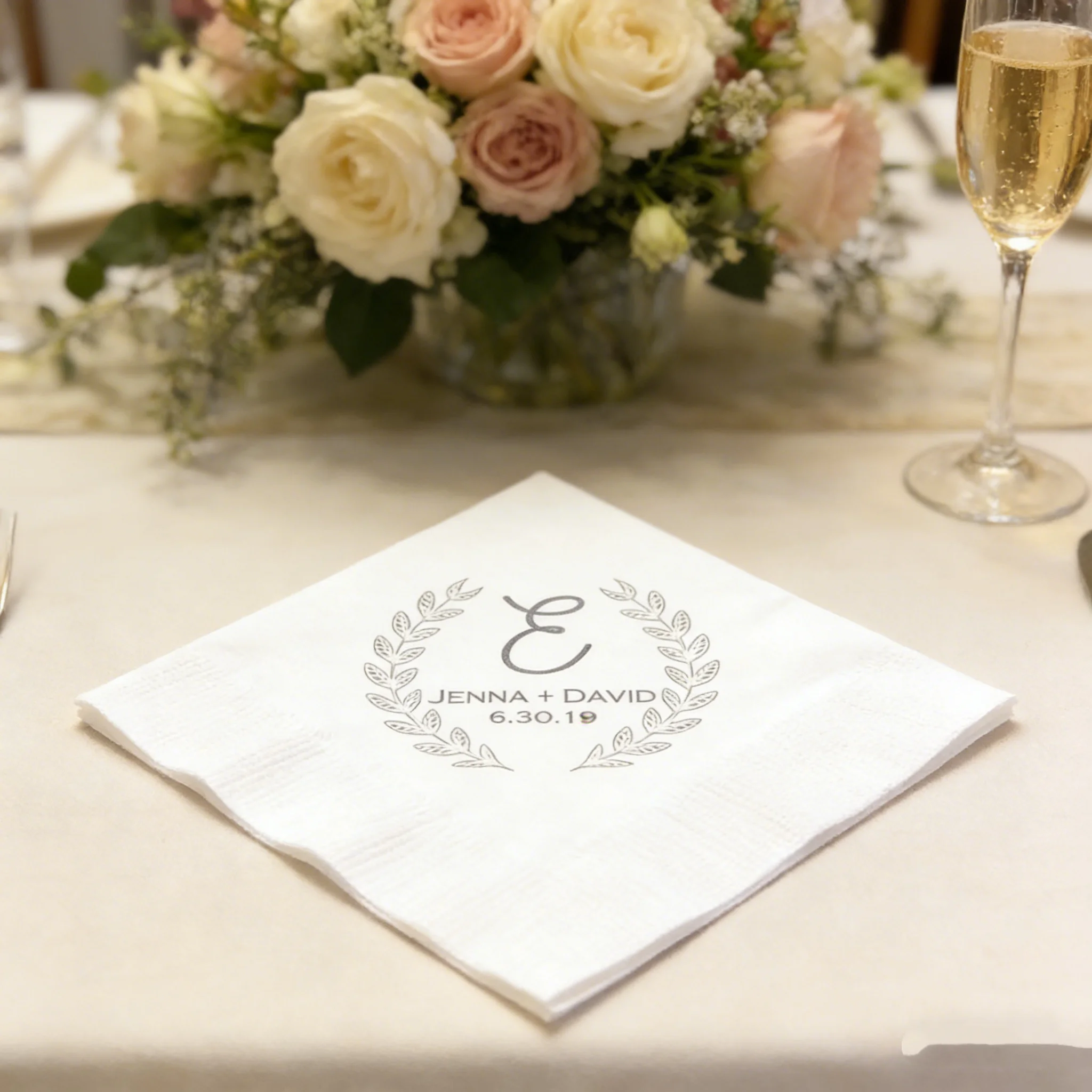 50pcs Custom Monogram Wedding Napkins with Rustic Floral Laurel Wreath Design, Various Color Choices
50pcs Custom Monogram Wedding Napkins with Rustic Floral Laurel Wreath Design, Various Color Choices