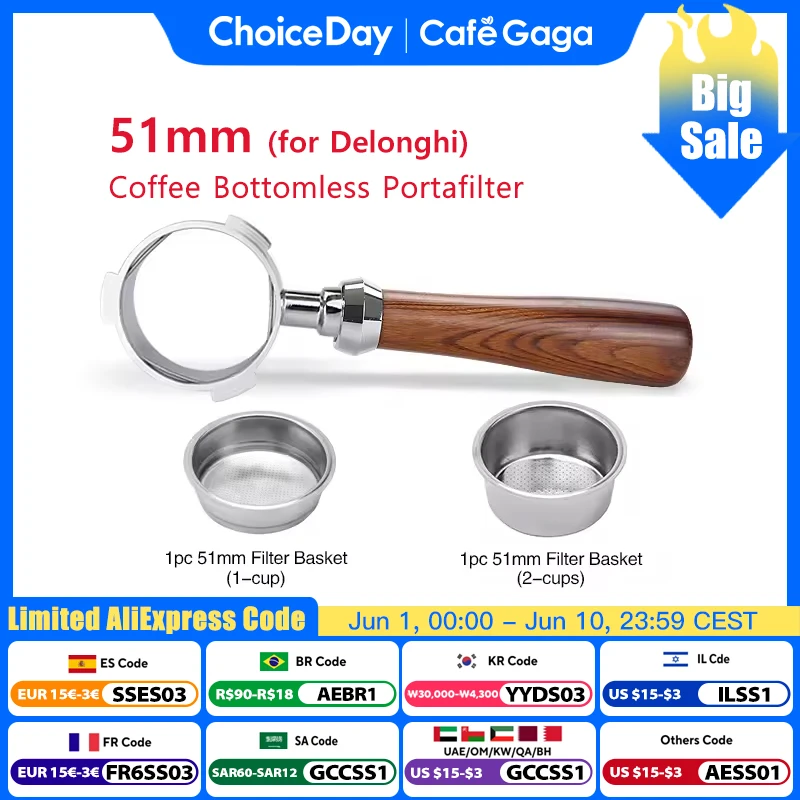 Coffee Bottomless Portafilter For Delonghi Dedica ec680 ec685 Solid Wood Handle 51MM Replacement Filter Basket Coffee Tools
Coffee Bottomless Portafilter For Delonghi Dedica ec680 ec685 Solid Wood Handle 51MM Replacement Filter Basket Coffee Tools