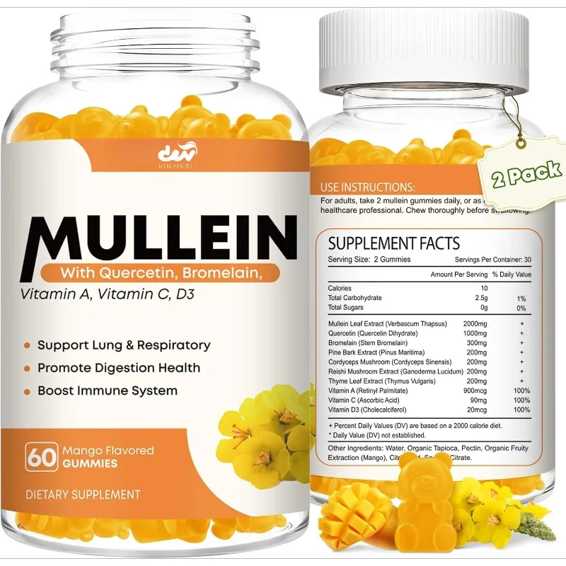 10 in 1 verbasco gummies, verbasco leaf extract for lung cleansing, respiration, immunity, mango flavor, 60 capsules
10 in 1 verbasco gummies, verbasco leaf extract for lung cleansing, respiration, immunity, mango flavor, 60 capsules