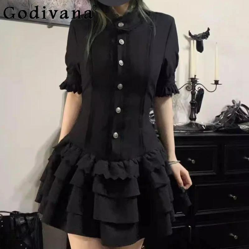 Spring New Vintage Gothic Fashion Black Short Sleeve Lolita Dress Fashion High Waist A-line Elegant Stand Neck Cake Dresses
Spring New Vintage Gothic Fashion Black Short Sleeve Lolita Dress Fashion High Waist A-line Elegant Stand Neck Cake Dresses