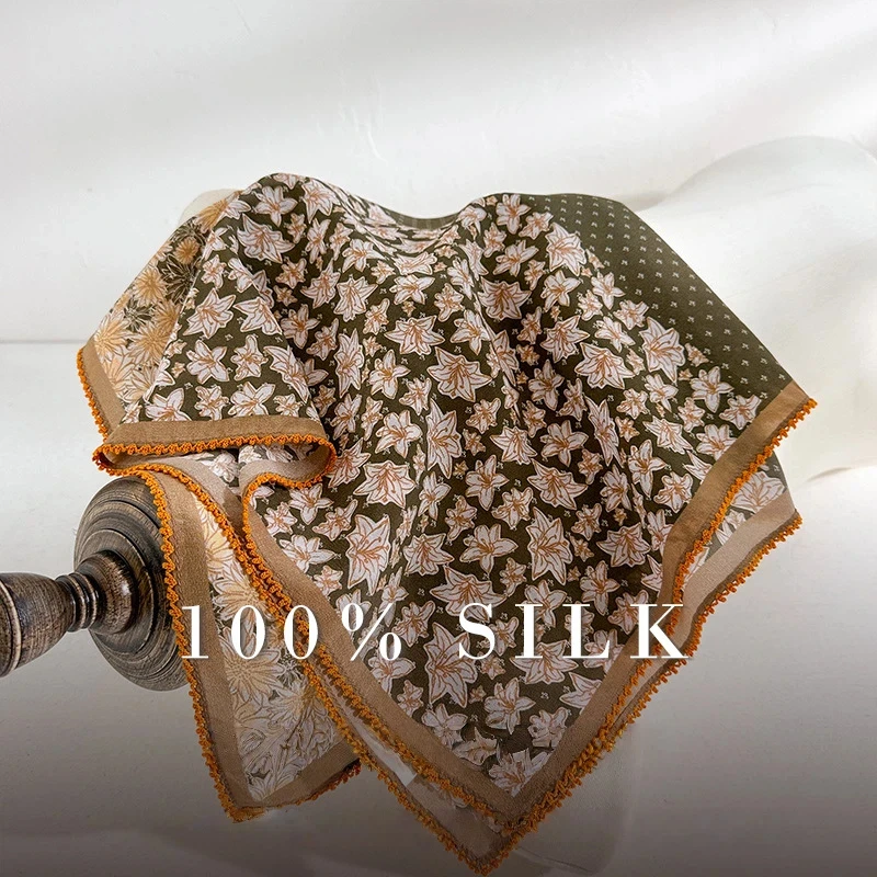 100% Silk scarves woman spring Korean fashion green floral print neck scarf mori girl vintage square scarf summer accessories
100% Silk scarves woman spring Korean fashion green floral print neck scarf mori girl vintage square scarf summer accessories