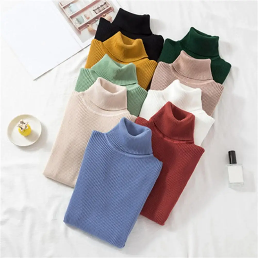 Ladies Fall Winter Sweater High Collar Neck Protection Knitted Top Solid Color Elastic Pullover Long Sleeve Female Warm Sweater
Ladies Fall Winter Sweater High Collar Neck Protection Knitted Top Solid Color Elastic Pullover Long Sleeve Female Warm Sweater