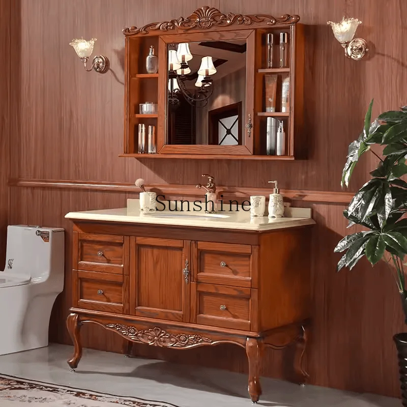 American bathroom cabinet combination floor-to-ceiling solid wood bathroom washbasin mirror
American bathroom cabinet combination floor-to-ceiling solid wood bathroom washbasin mirror